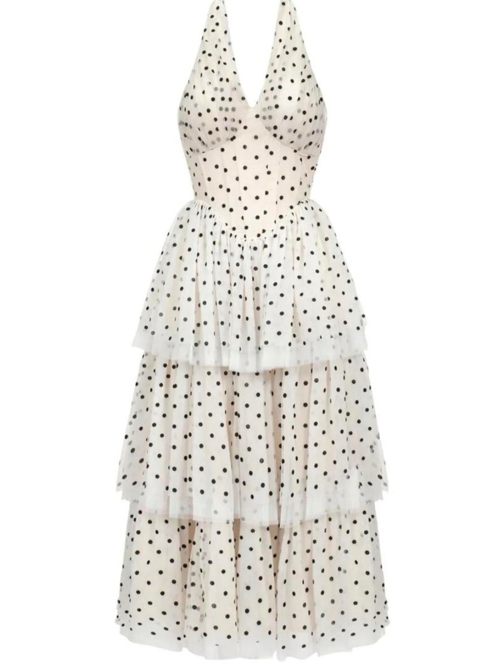 Bella Barnett Polka Dot Tiered Maxi Dress in White and Black